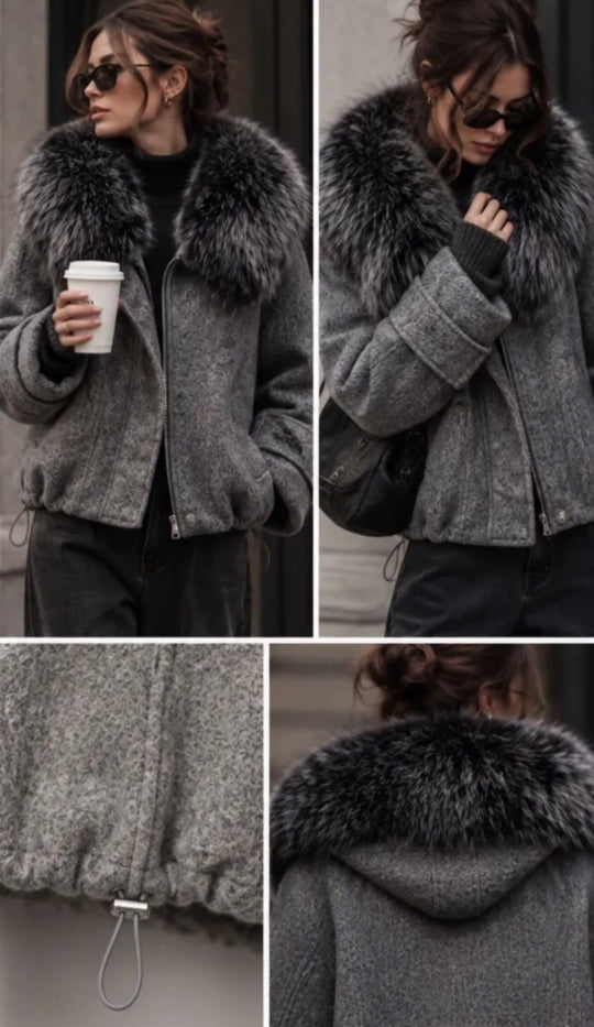 Veste Lainer capuche fourrure Gris 202396