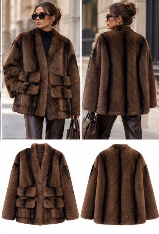 Veste fourrures poches choco 202217