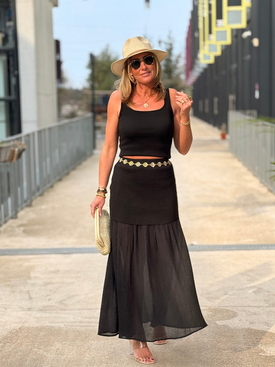 Ensemble bretelle jupant Noir JL10140