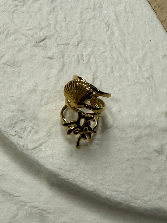 Bague coquillages de mer or