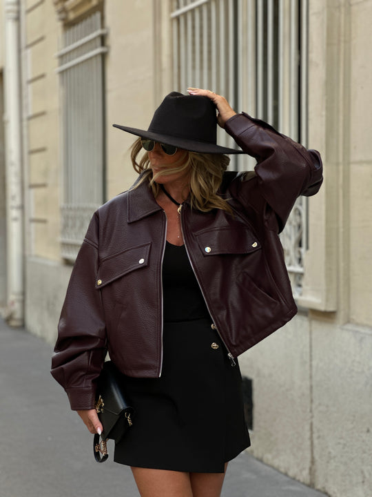 Veste similicuir manches loose bordeaux 2199