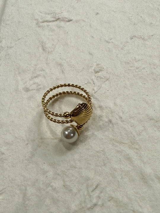 Bague coquillages perles