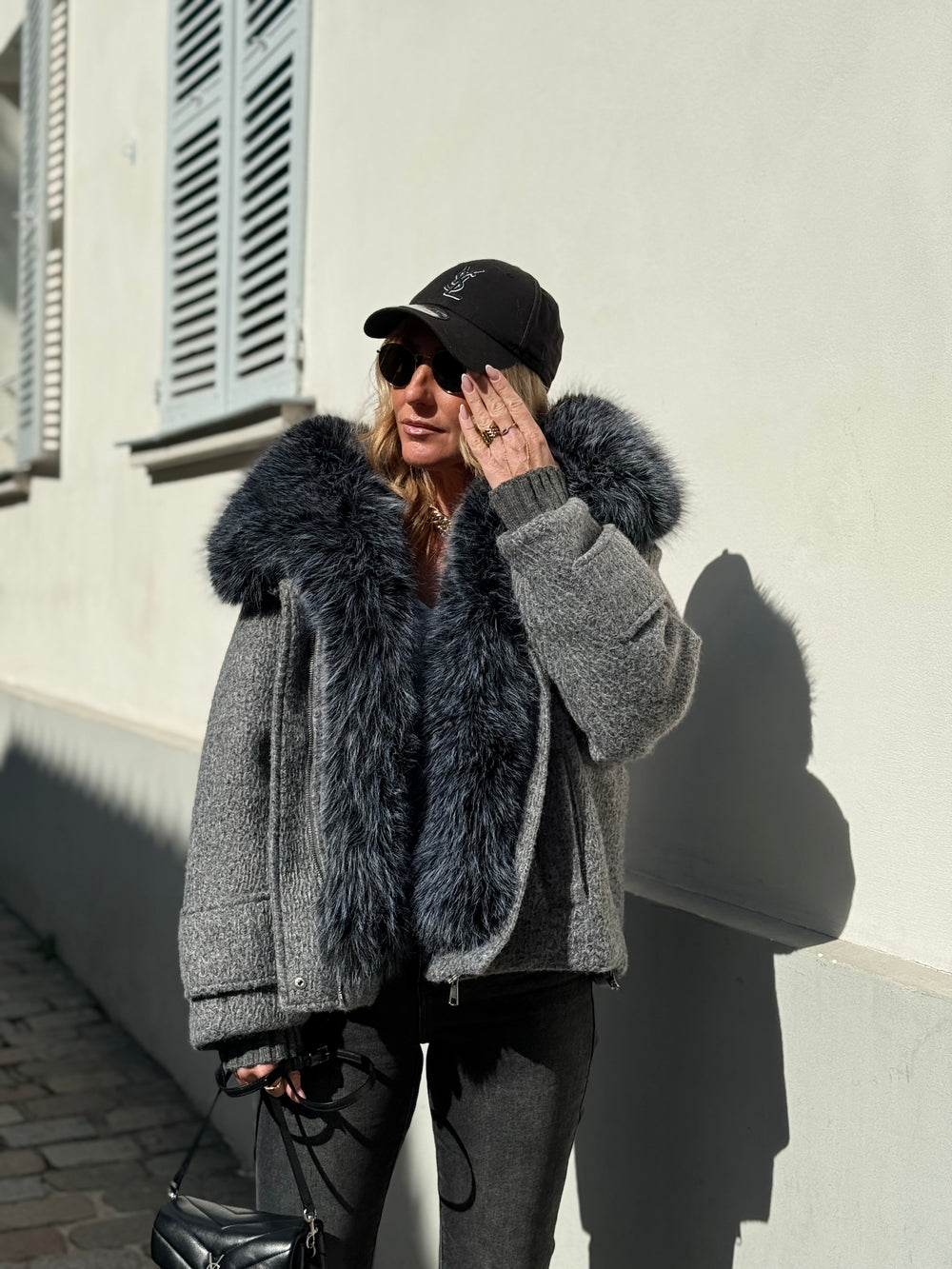 Veste Lainer capuche fourrure Gris 202396