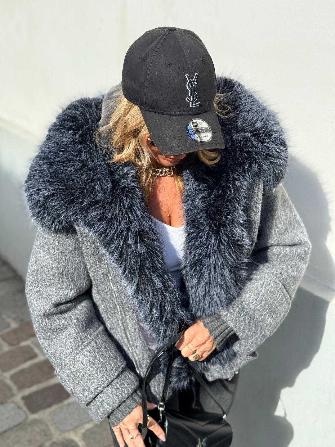Veste Lainer capuche fourrure Gris 202396