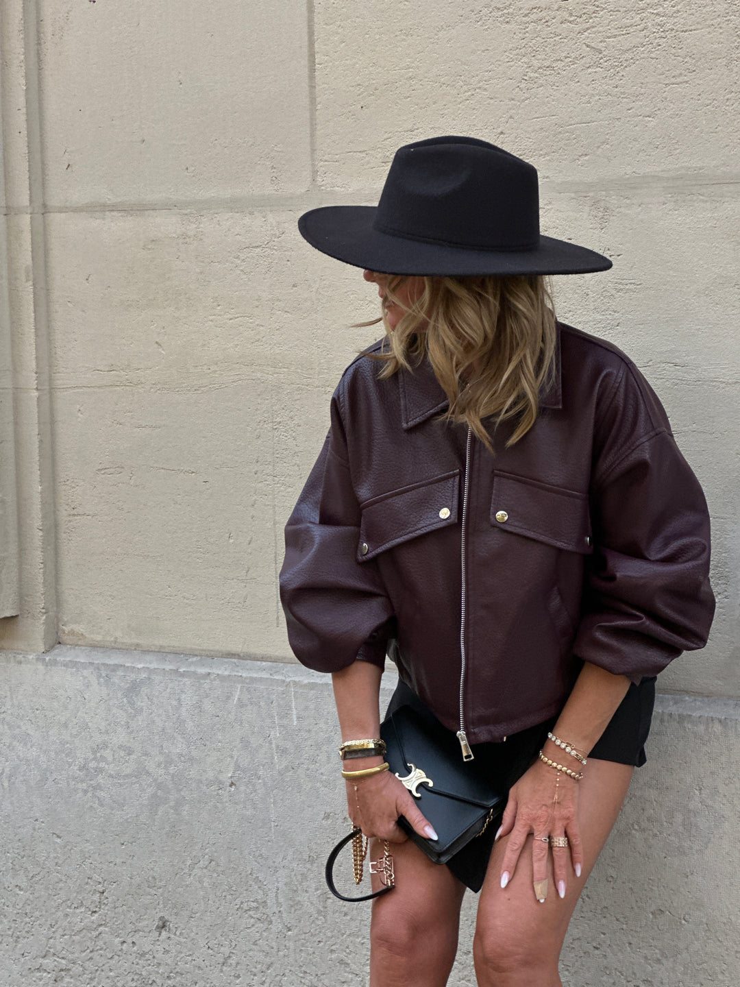 Veste similicuir manches loose bordeaux 2199