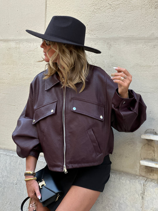 Veste similicuir manches loose bordeaux 2199