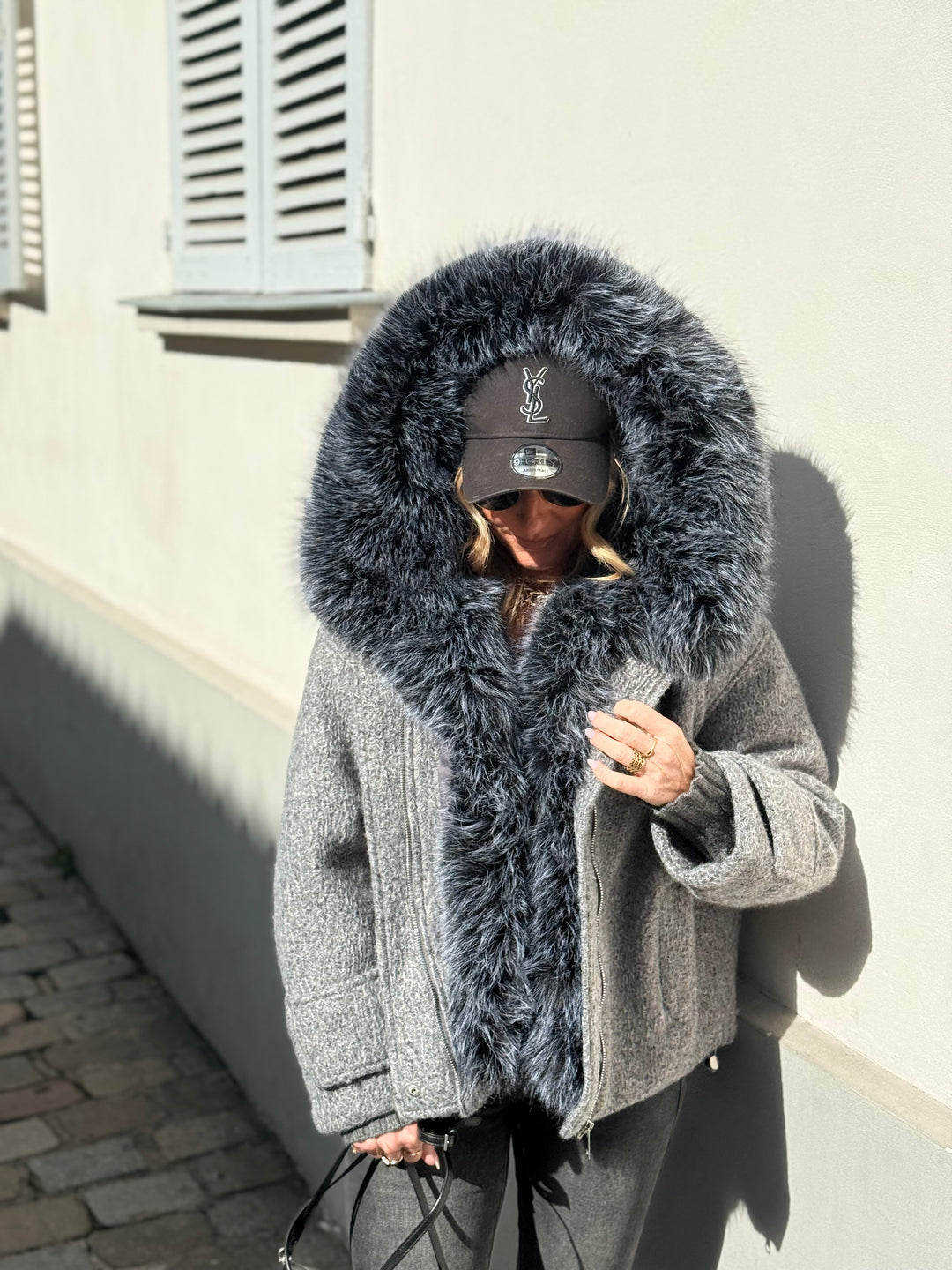 Veste Lainer capuche fourrure Gris 202396