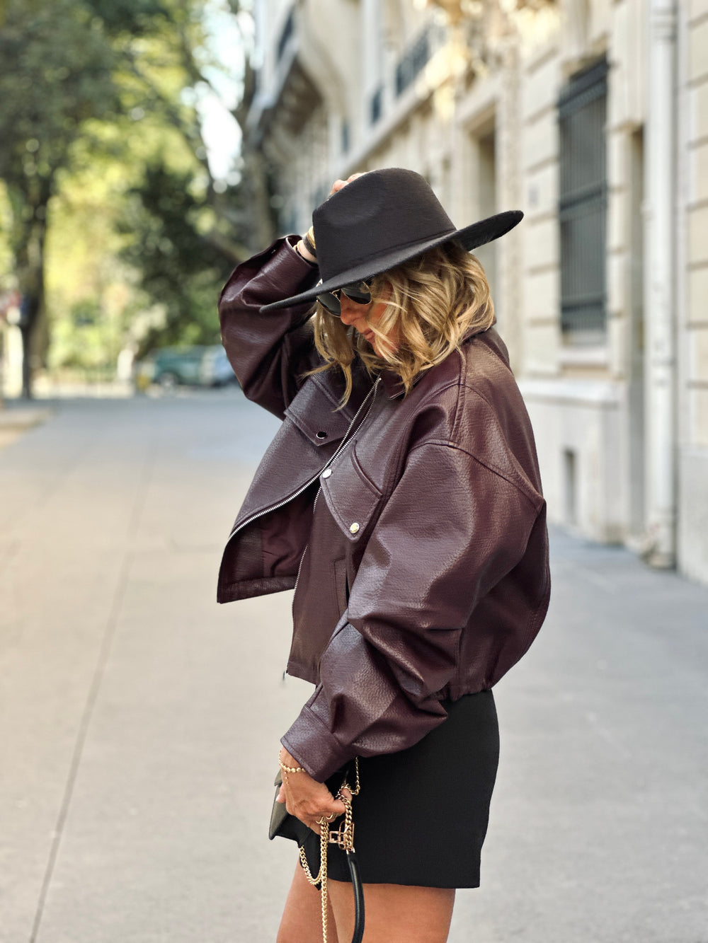 Veste similicuir manches loose bordeaux 2199