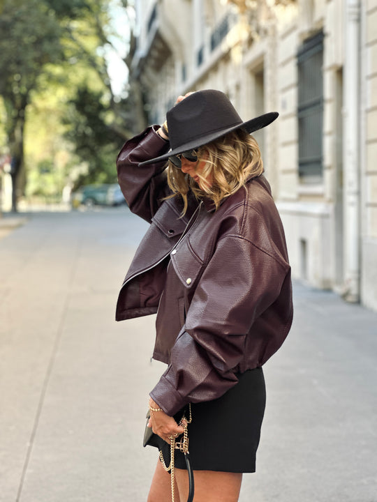 Veste similicuir manches loose bordeaux 2199