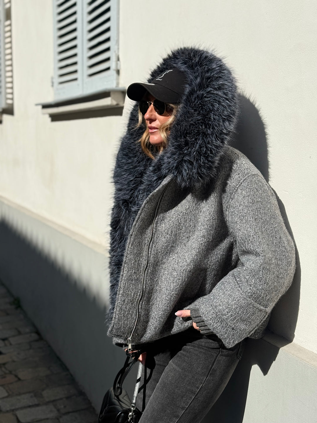 Veste Lainer capuche fourrure Gris 202396