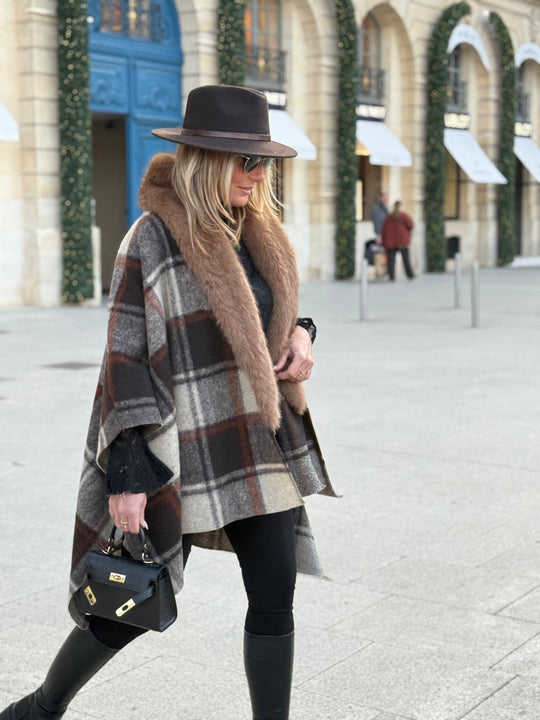 Cape fourrure carreaux orange 98825