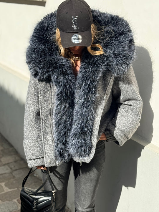 Veste Lainer capuche fourrure Gris 202396