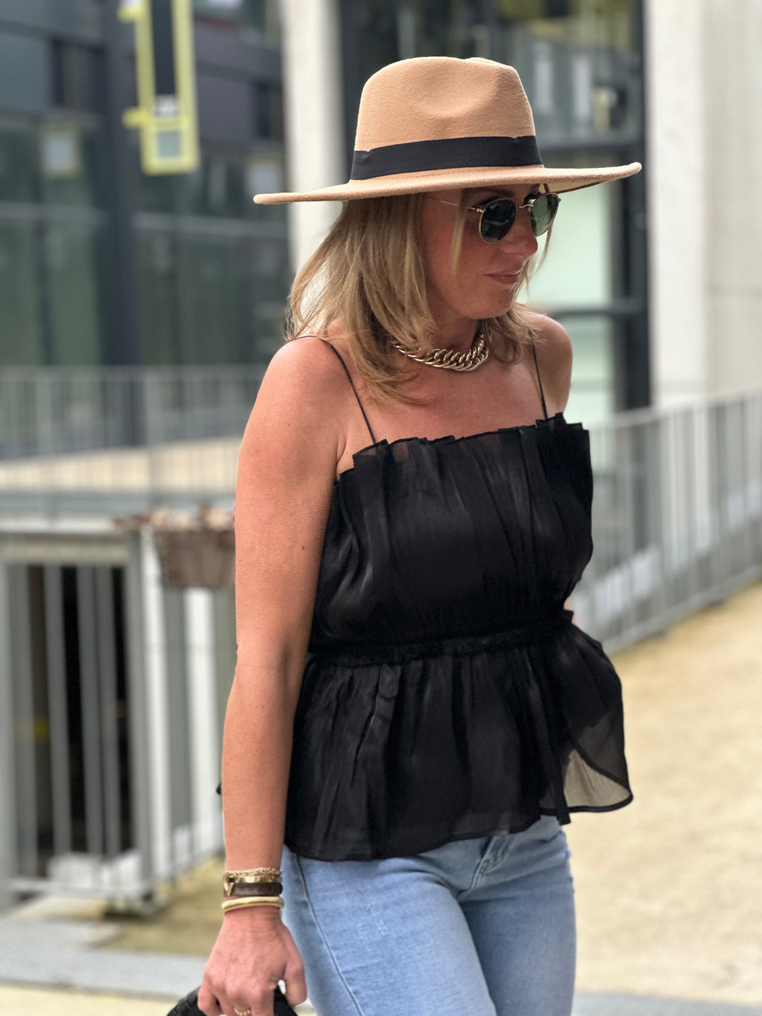 Top bustier plissé en Noir /J0063