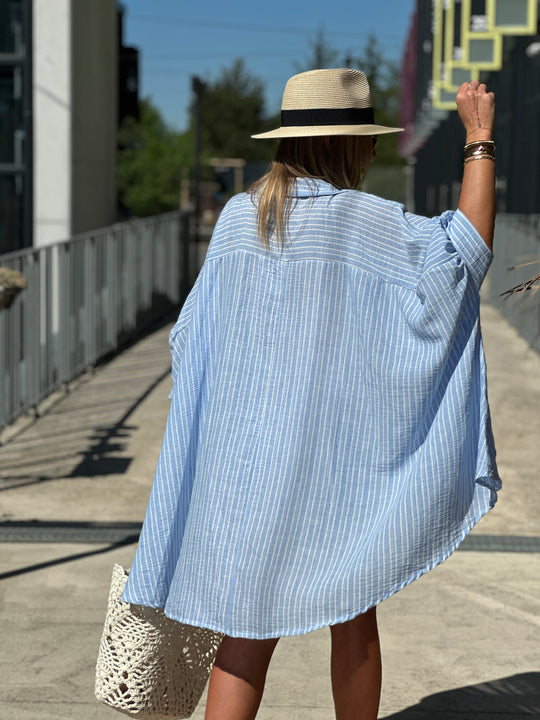 Chemise rayure bleu claire patchwork