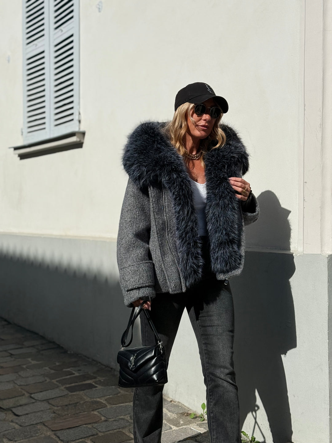 Veste Lainer capuche fourrure Gris 202396