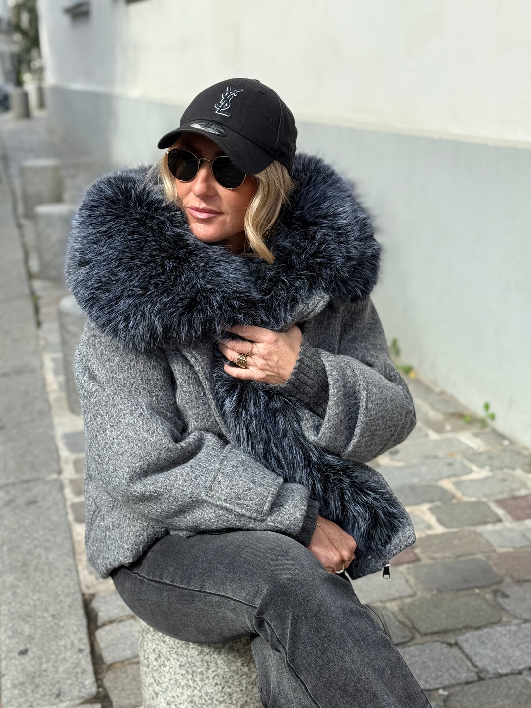 Veste Lainer capuche fourrure Gris 202396