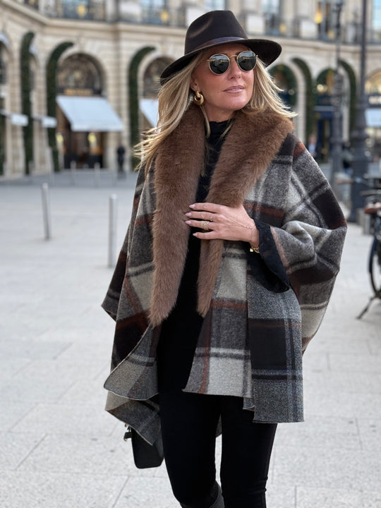 Cape fourrure carreaux orange 98825