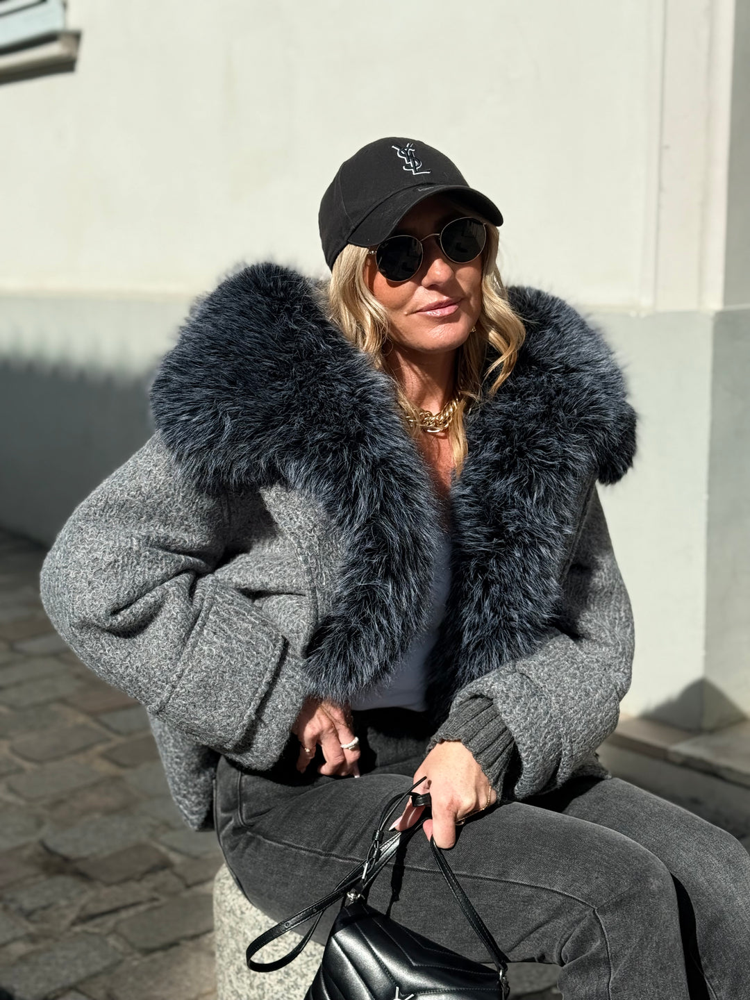 Veste Lainer capuche fourrure Gris 202396