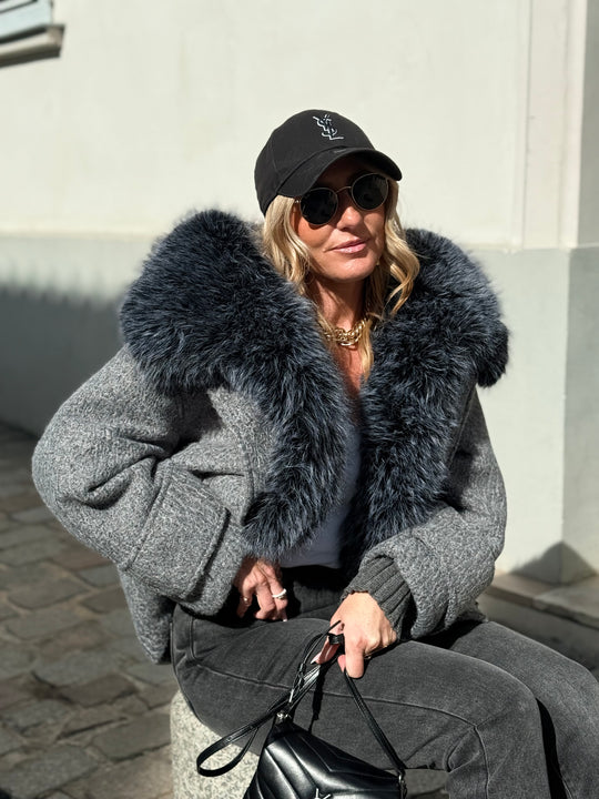 Veste Lainer capuche fourrure Gris 202396