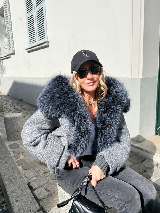 Veste Lainer capuche fourrure Gris 202396
