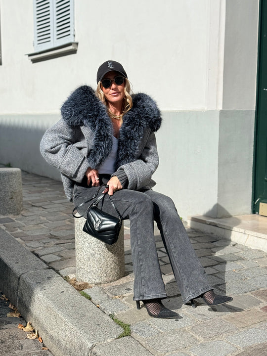 Veste Lainer capuche fourrure Gris 202396