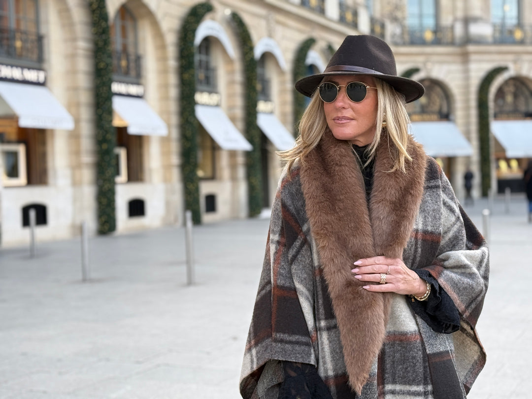 Cape fourrure carreaux orange 98825