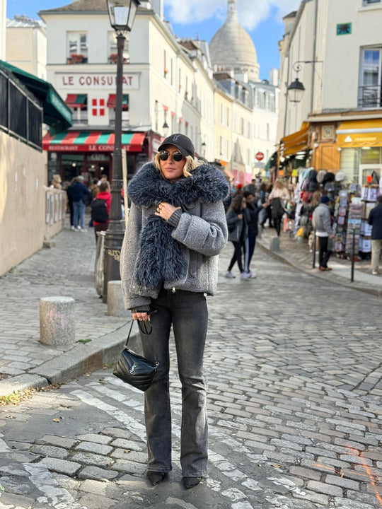 Veste Lainer capuche fourrure Gris 202396