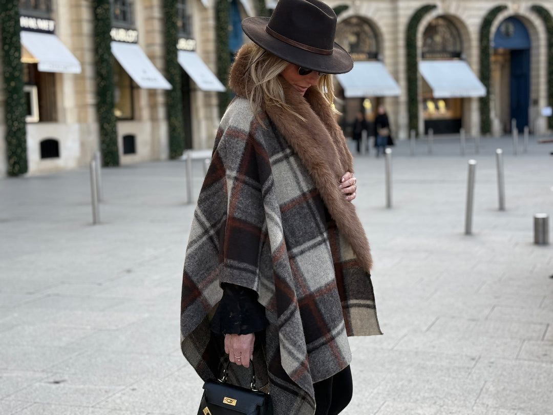 Cape fourrure carreaux orange 98825