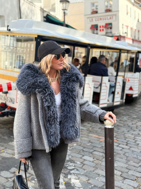 Veste Lainer capuche fourrure Gris 202396