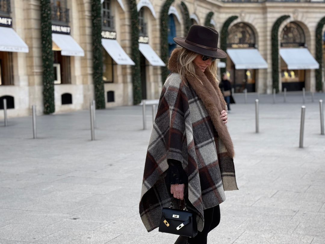 Cape fourrure carreaux orange 98825