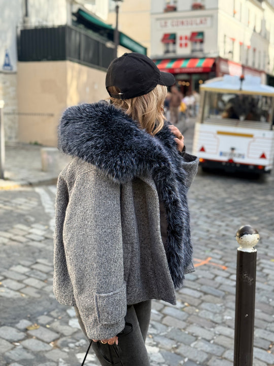 Veste Lainer capuche fourrure Gris 202396