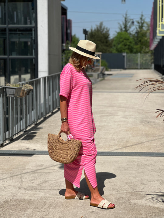Robe longue rayure manches courtes