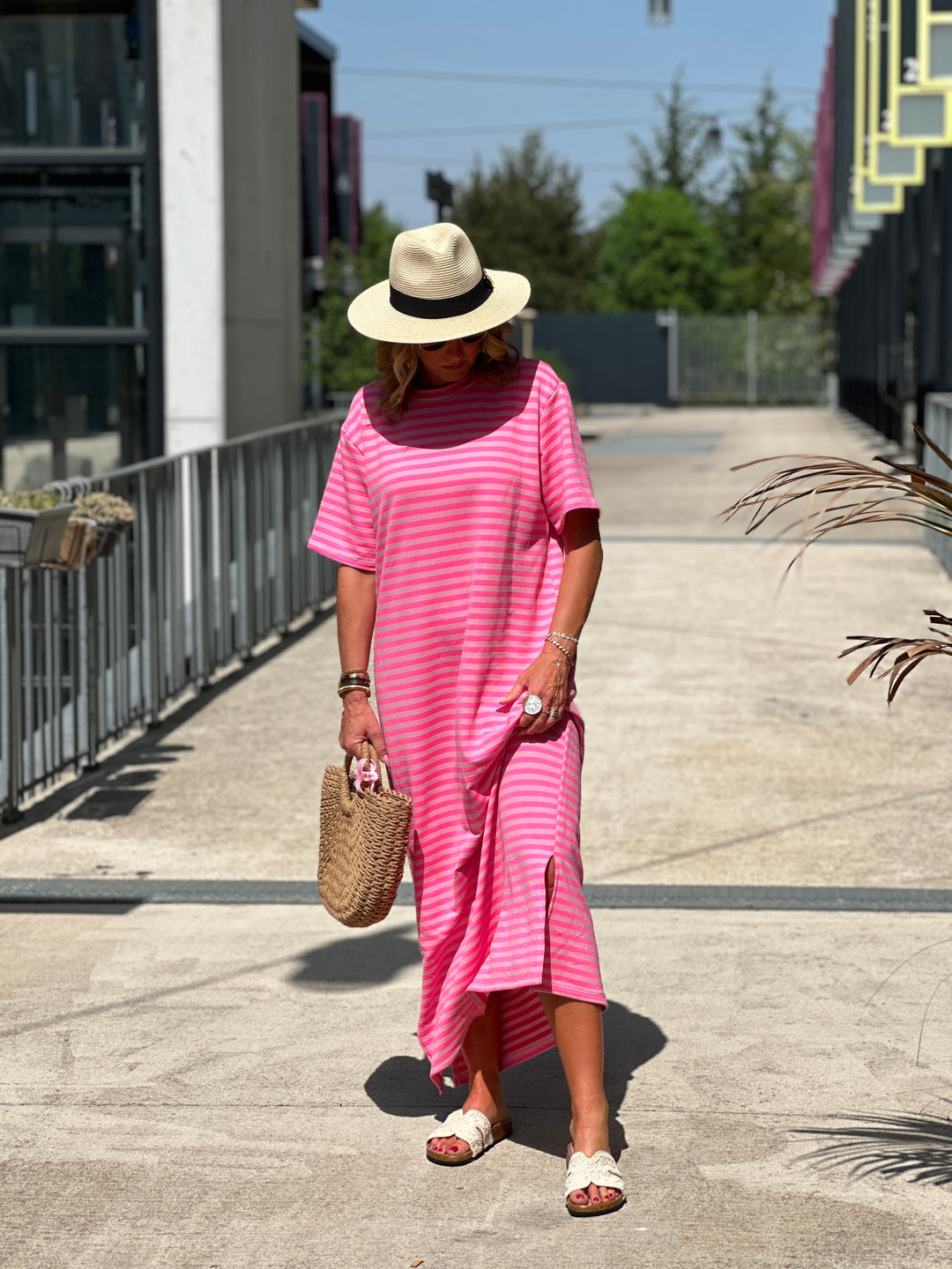 Robe longue rayure manches courtes