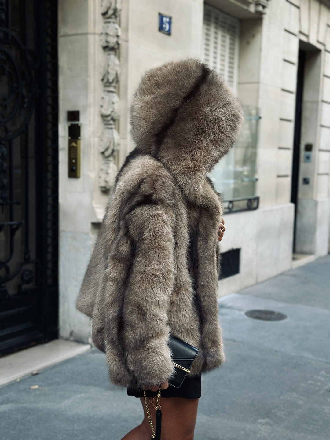 veste fourrure capuche beige/camel 3043