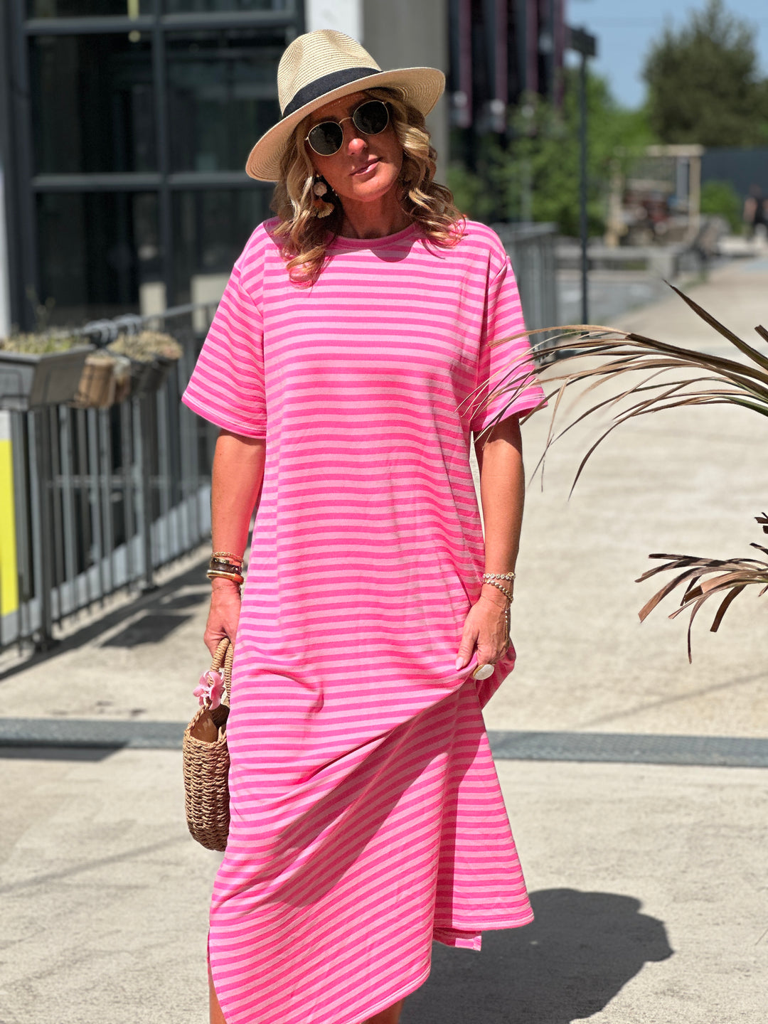 Robe longue rayure manches courtes