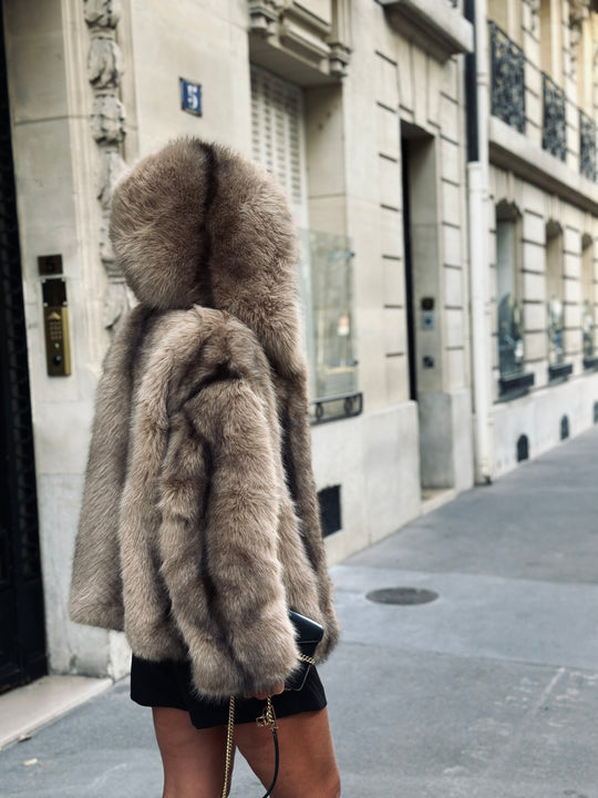 veste fourrure capuche beige/camel 3043