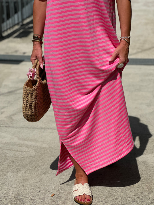 Robe longue rayure manches courtes