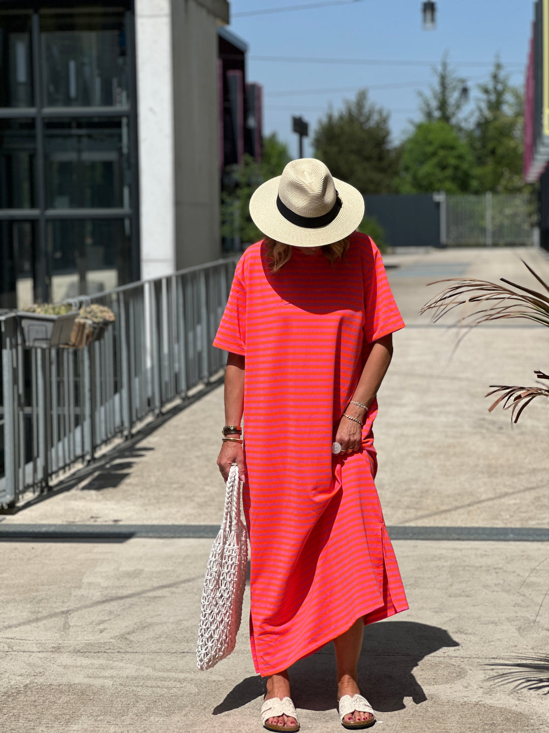 Robe longue rayure manches courtes