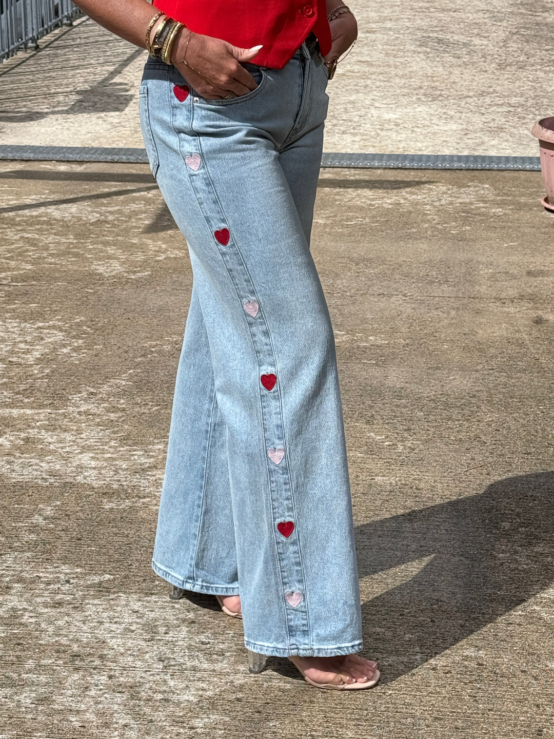 Jean bleu bandes cœurs pink/red 0236