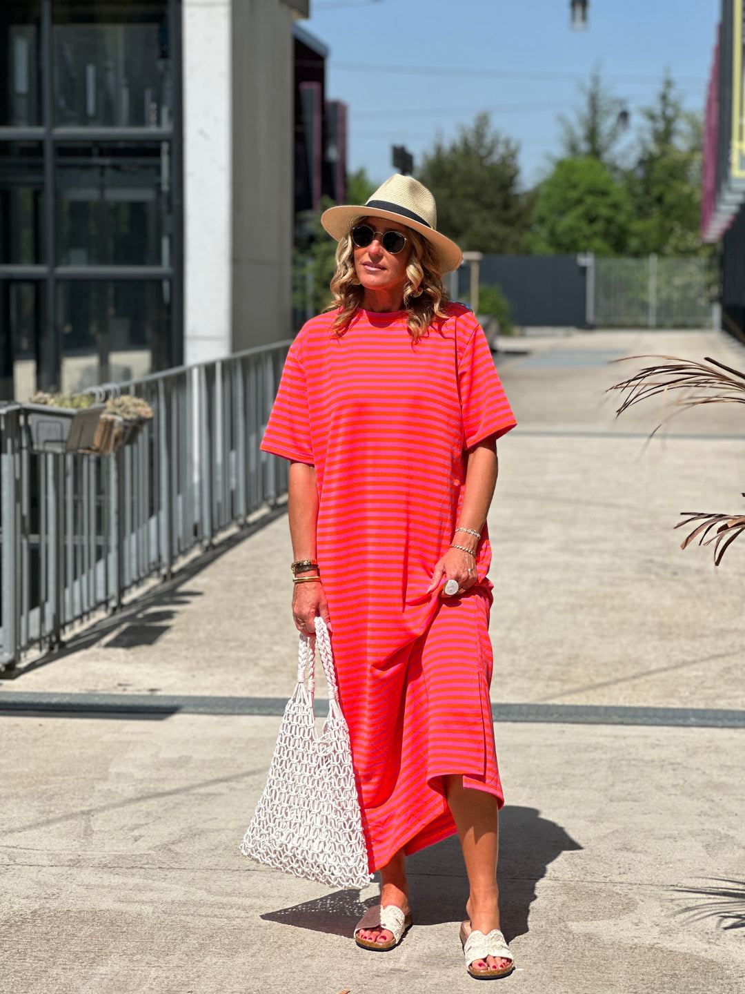 Robe longue rayure manches courtes