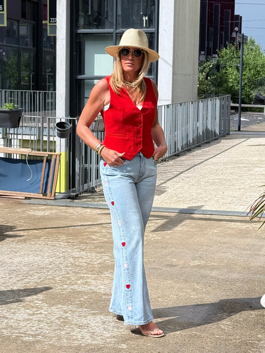 Jean bleu bandes cœurs pink/red 0236