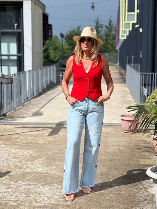 Jean bleu bandes cœurs pink/red 0236