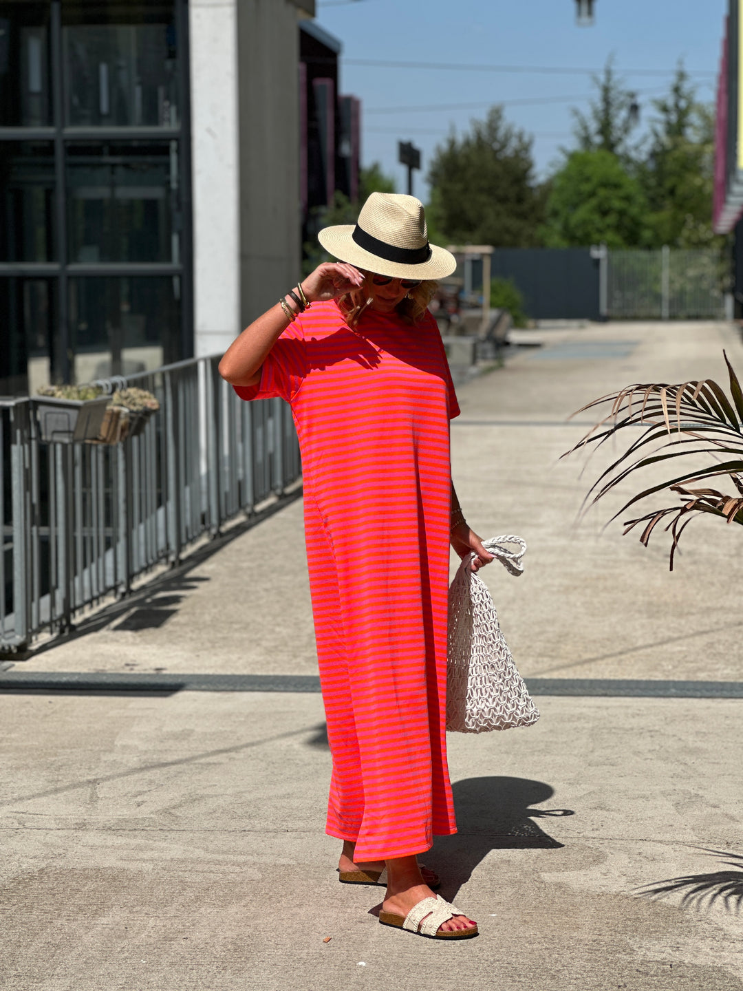 Robe longue rayure manches courtes