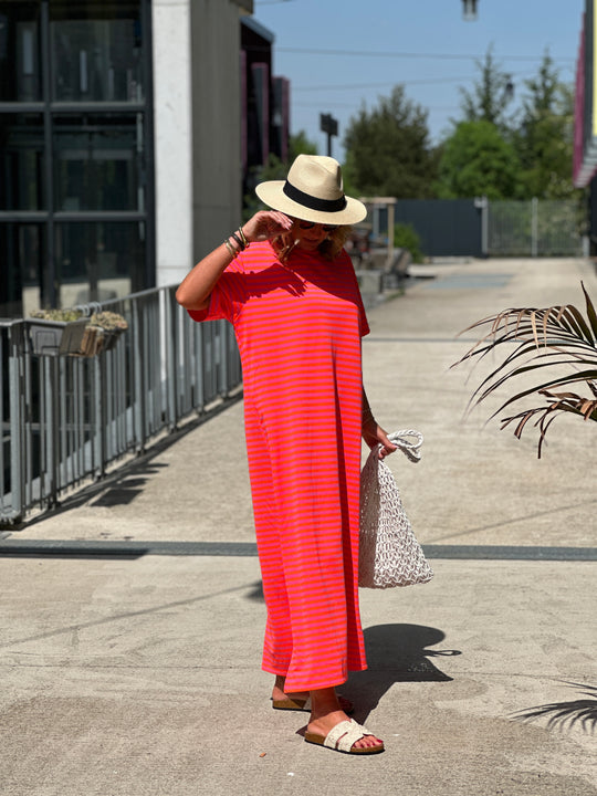 Robe longue rayure manches courtes
