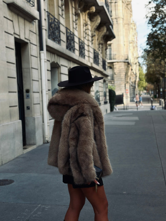 veste fourrure capuche beige/camel 3043
