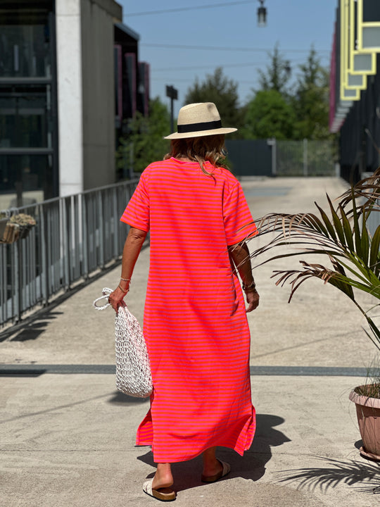 Robe longue rayure manches courtes