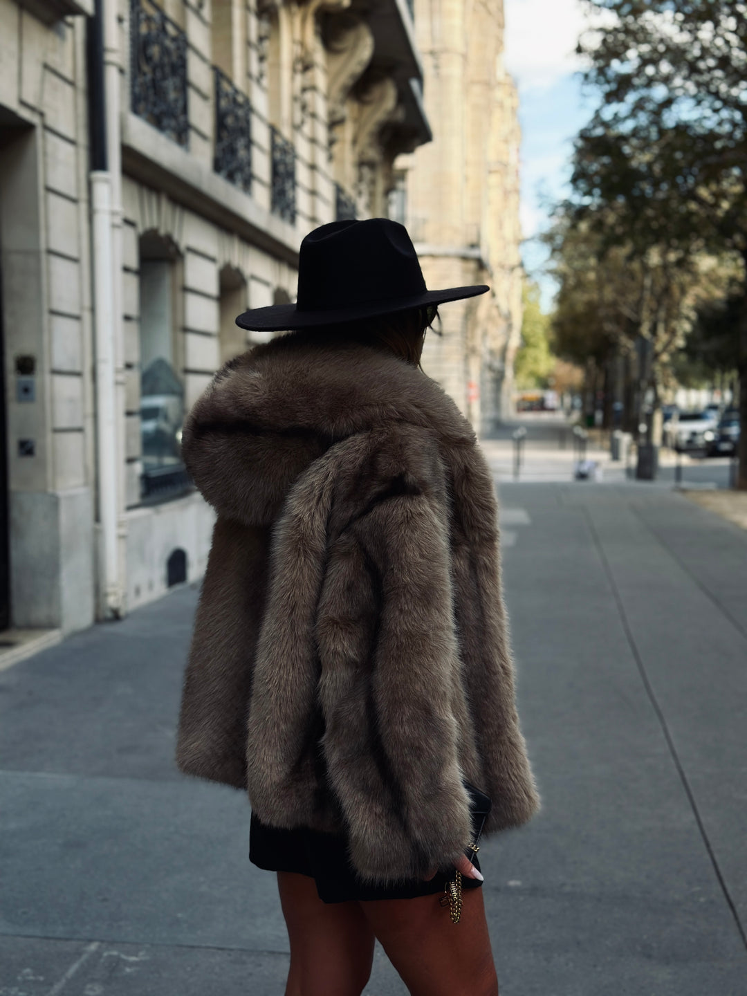 veste fourrure capuche beige/camel 3043