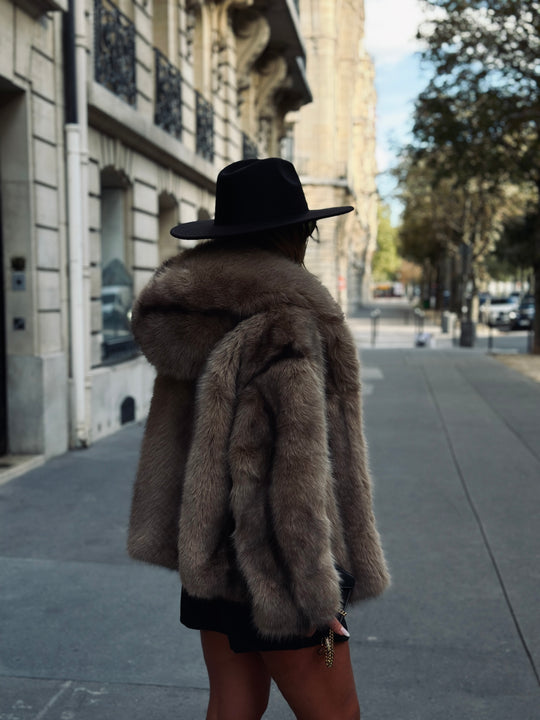 veste fourrure capuche beige/camel 3043