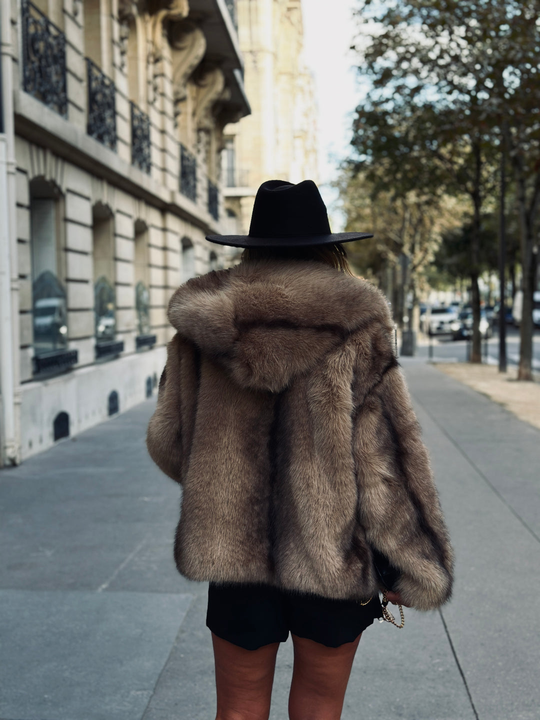 veste fourrure capuche beige/camel 3043