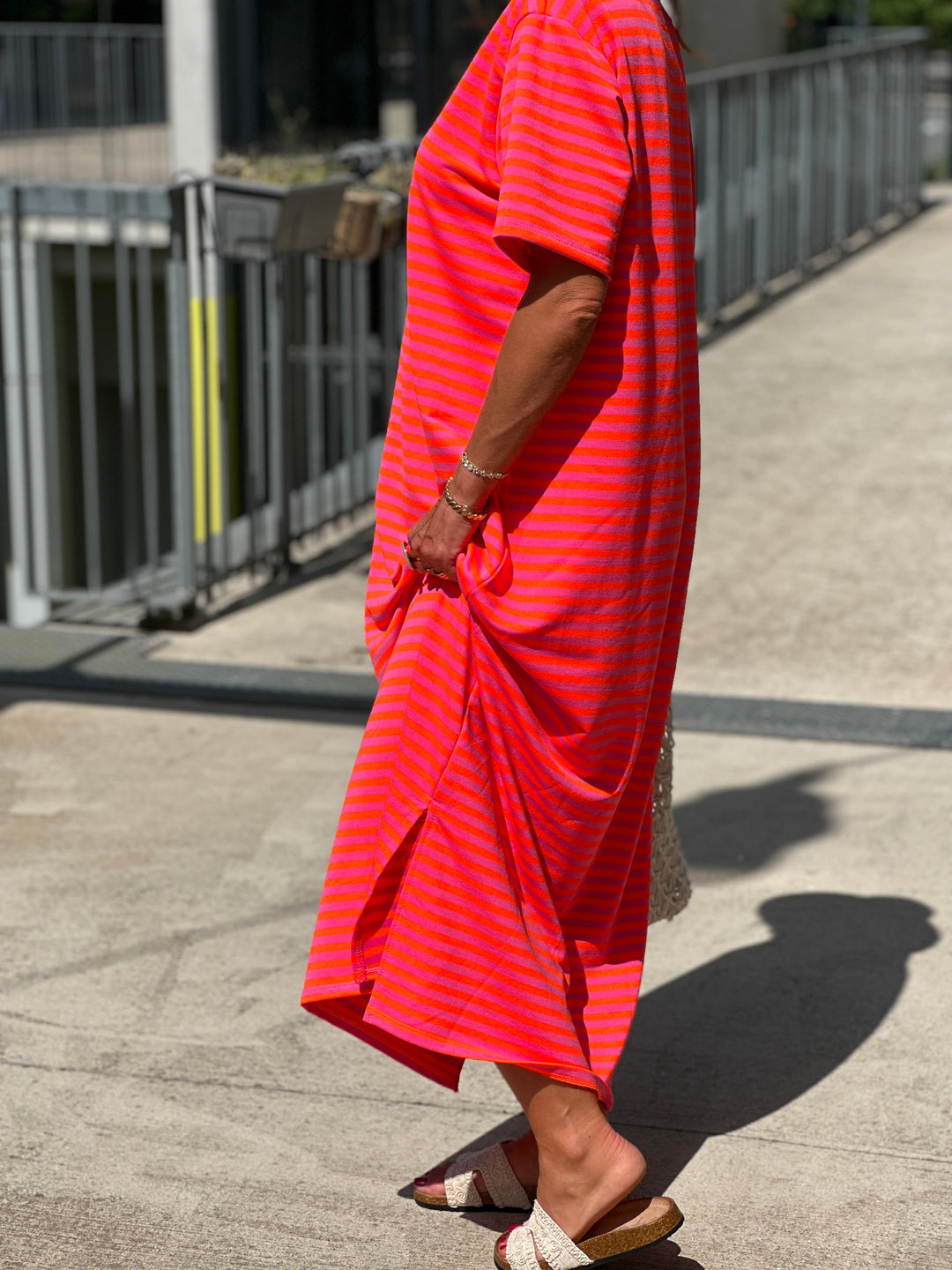 Robe longue rayure manches courtes